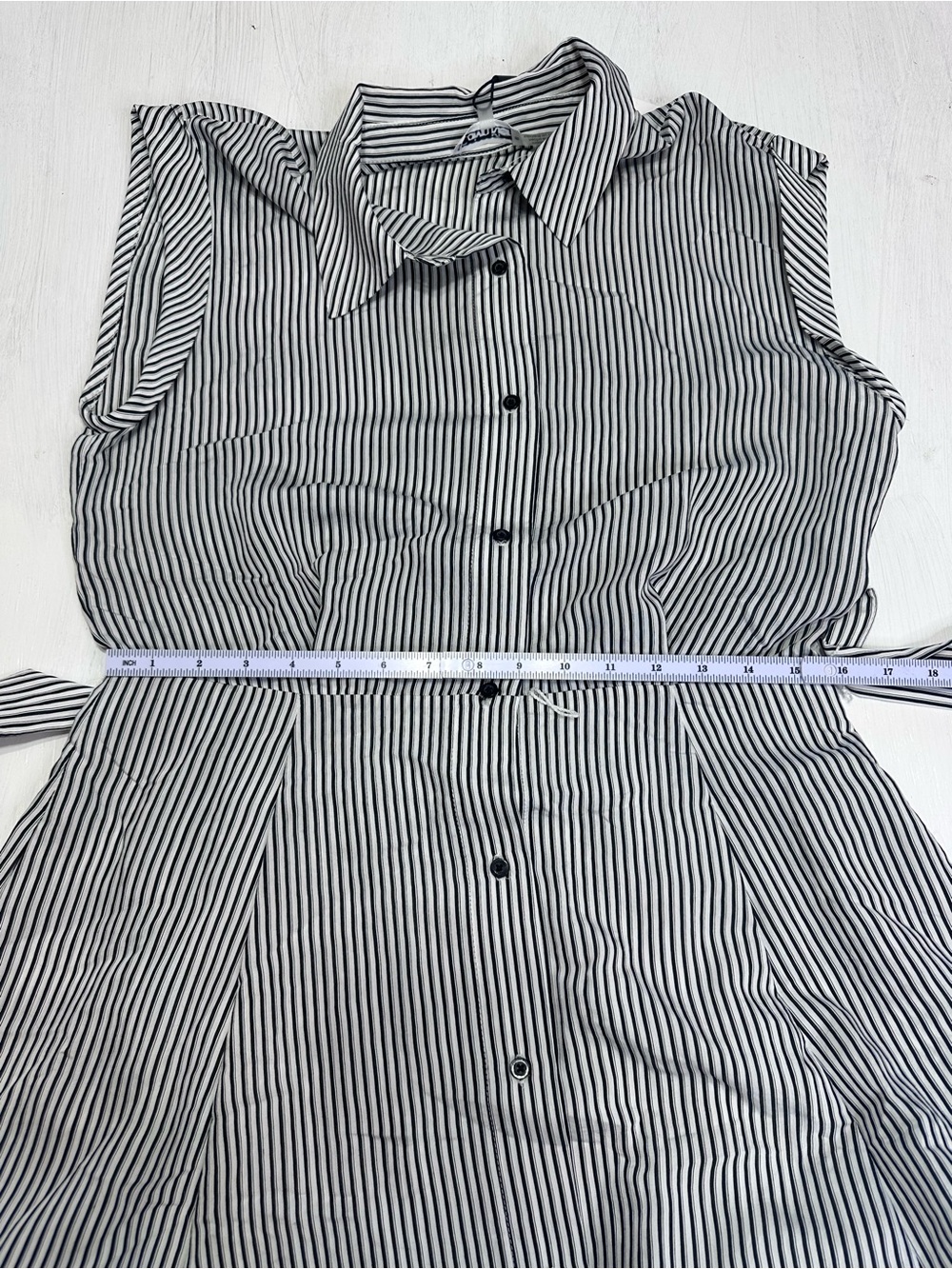 Calvin Klein NWT Women’s Size 10 Black White Stripe Belted Maxi Collared Dress - Picture 7 of 12
